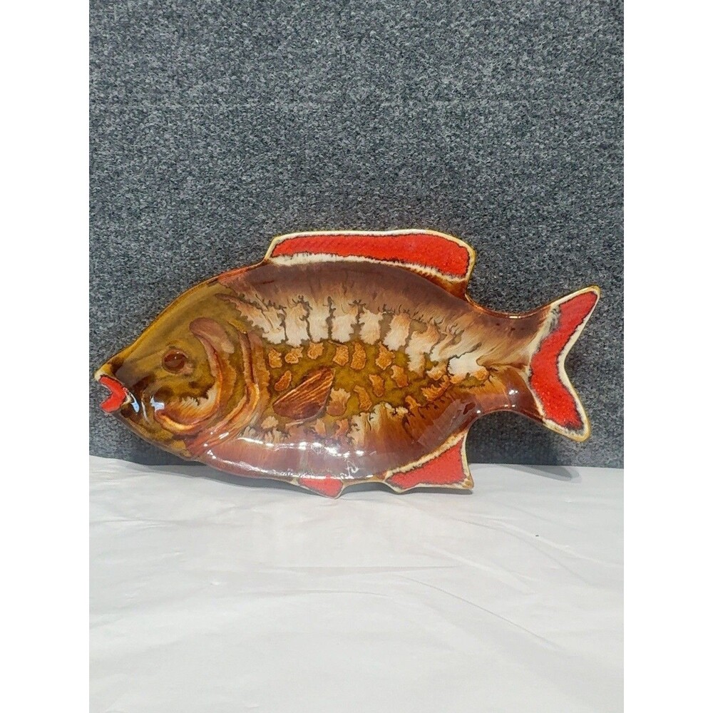 Vintage MCM Dryden Ozark Frontier Pottery "Big Mouth" Fish Platter, 14.in